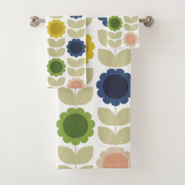 Retro Groovy Summer Flowers Stems Badhandtuch Set