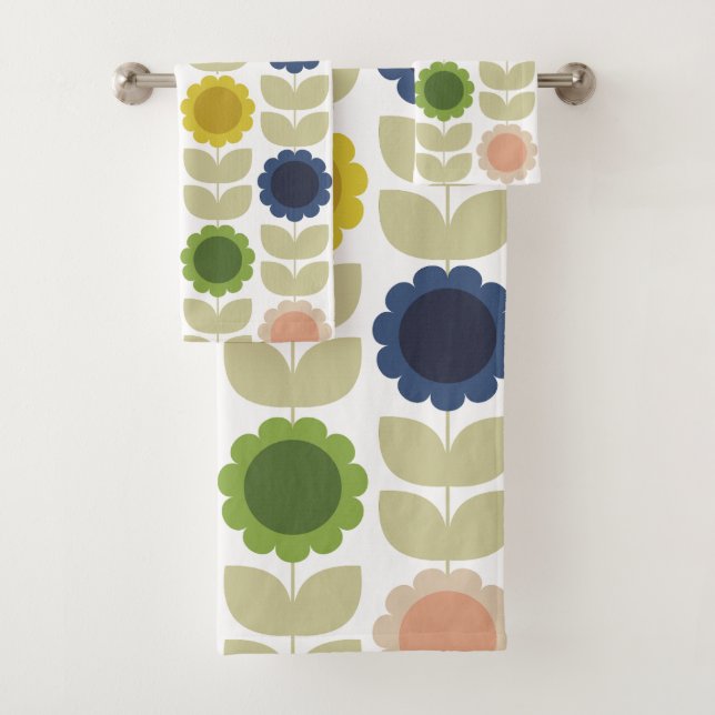 Retro Groovy Summer Flowers Stems Badhandtuch Set (Insitu)