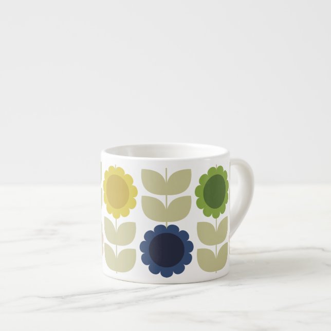 Retro Groovy Summer Flowers Stems Espressotasse (Vorderseite Rechts)