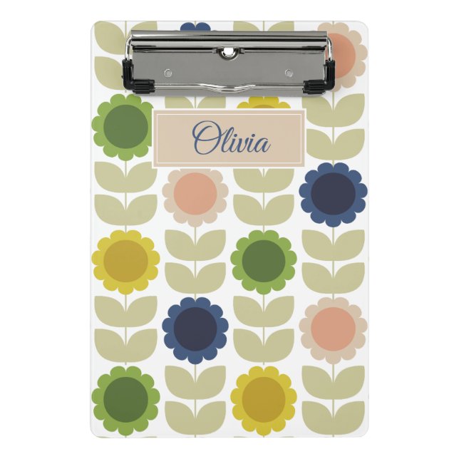 Retro Groovy Summer Flowers Stems Mini Klemmbrett (Vorderseite)