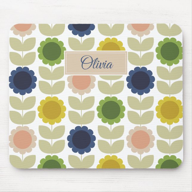 Retro Groovy Summer Flowers Stems Mousepad (Vorne)