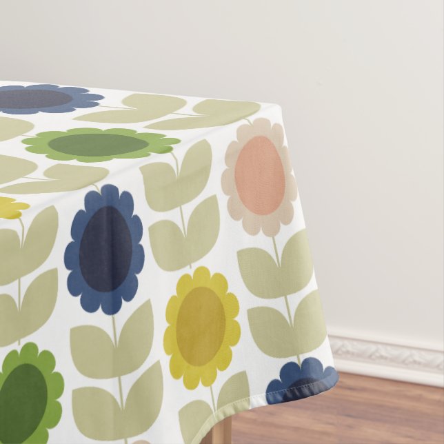 Retro Groovy Summer Flowers Stems Tischdecke (Beispiel)