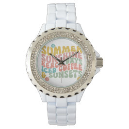 Retro Groovy Summer Pink Monogram Name Armbanduhr
