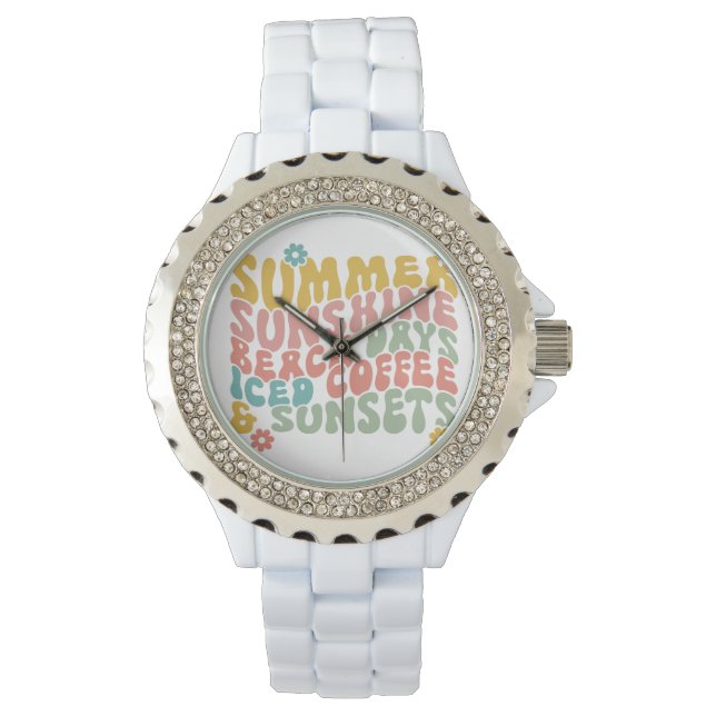 Retro Groovy Summer Pink Monogram Name Armbanduhr (Vorderseite)