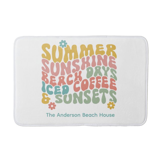 Retro Groovy Summer Pink Monogram Name Badematte (Vorderseite)