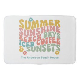 Retro Groovy Summer Pink Monogram Name Badematte