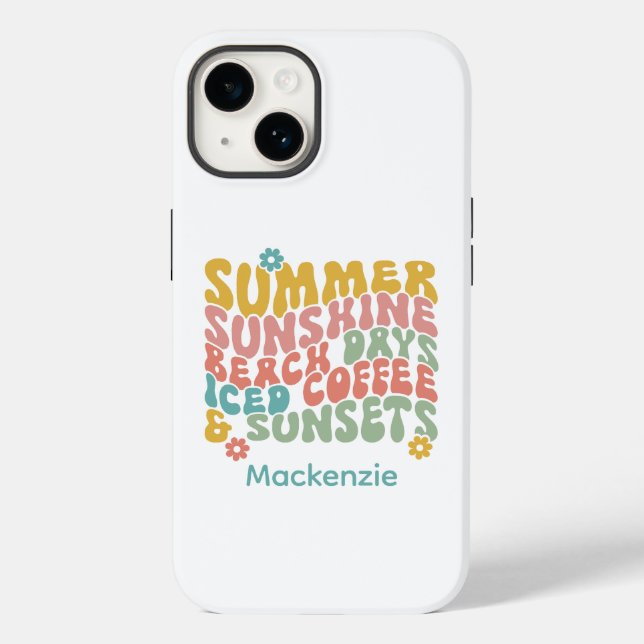 Retro Groovy Summer Pink Monogram Name Case-Mate iPhone 14 Hülle (Rückseite)