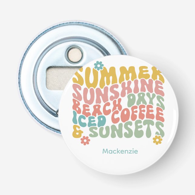 Retro Groovy Summer Pink Monogram Name Flaschenöffner (Vorderseite)