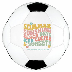 Retro Groovy Summer Pink Monogram Name Fußball