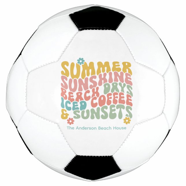 Retro Groovy Summer Pink Monogram Name Fußball (Vorderseite)