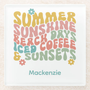 Retro Groovy Summer Pink Monogram Name Glasuntersetzer
