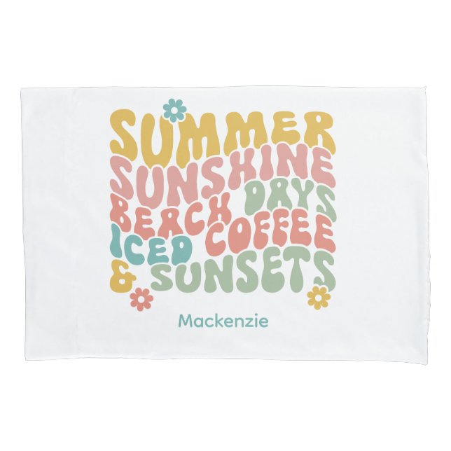 Retro Groovy Summer Pink Monogram Name Kissenbezug (Vorderseite)