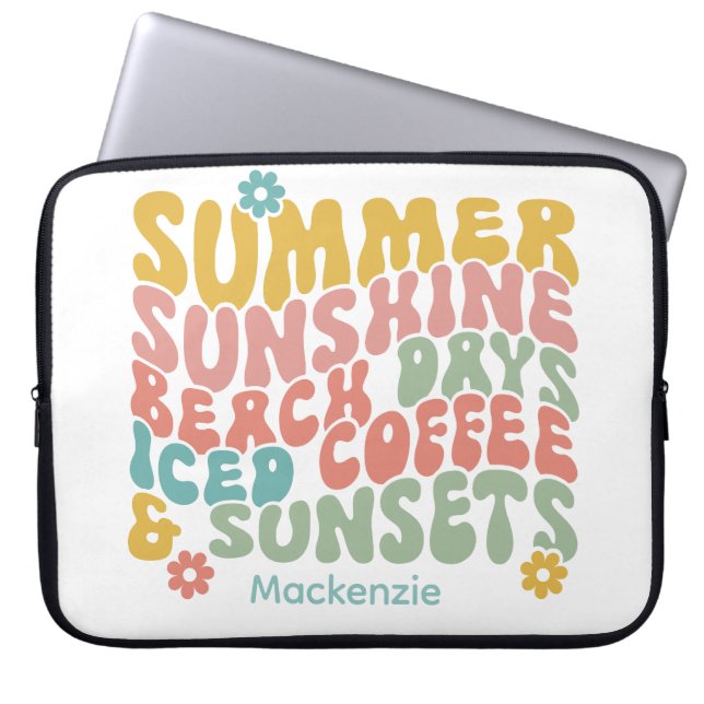 Retro Groovy Summer Pink Monogram Name Laptopschutzhülle (Vorderseite)