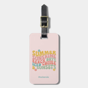 Retro Groovy Summer Pink Monogram Name Luggage Tag Gepäckanhänger