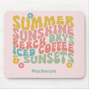 Retro Groovy Summer Pink Monogram Name Luggage Tag Mousepad