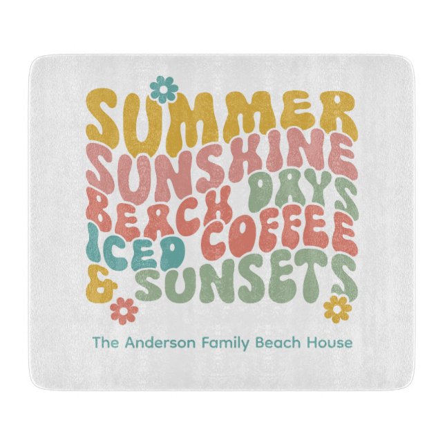 Retro Groovy Summer Pink Monogram Name Schneidebrett (Vorderseite)