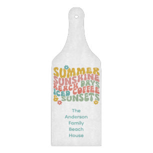 Retro Groovy Summer Pink Monogram Name Schneidebrett