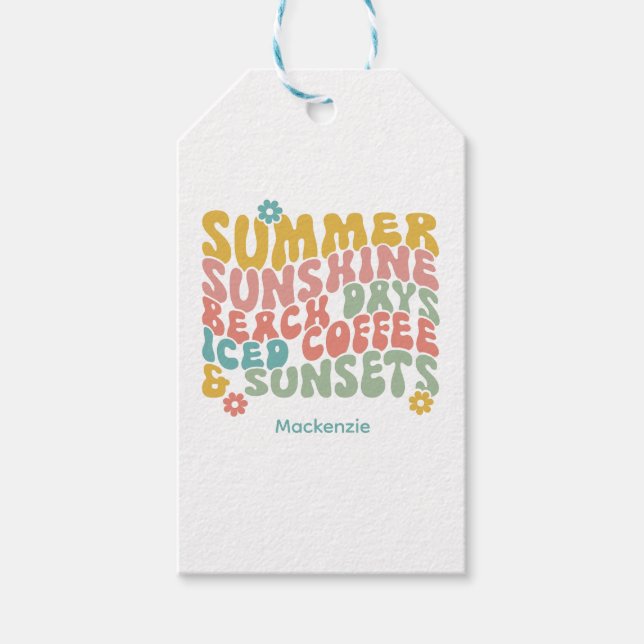 Retro Groovy Summer Pink Monogram Name Tag Geschenkanhänger (Vorderseite)