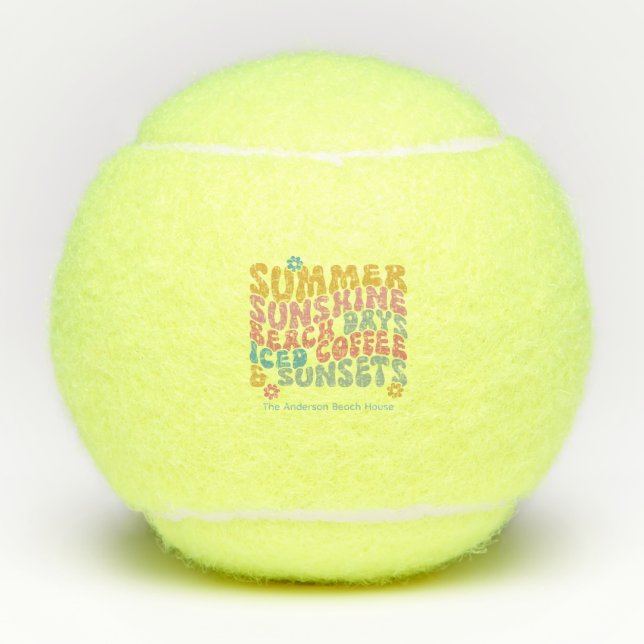 Retro Groovy Summer Pink Monogram Name Tennisbälle (Vorderseite)