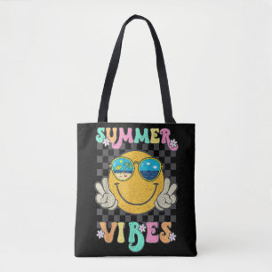 Retro Groovy Summer Vibes Smile Face Hallo Sommer Tasche