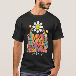Retro Groovy Summer Vibes Sunflower Hello Summer V T-Shirt