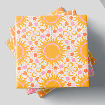 Retro Groovy Sun Peace Pattern Gelb Orange Pink