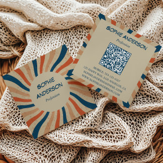 Retro Groovy Sunburst Quadratischer QR-Code Quadra Quadratische Visitenkarte