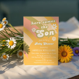 Retro Groovy Sunshine Baby Shower Boy Einladung