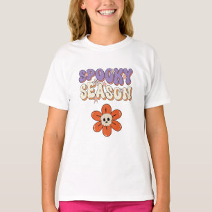 Retro Groovy süße Blume Halloween orange lila T-Shirt