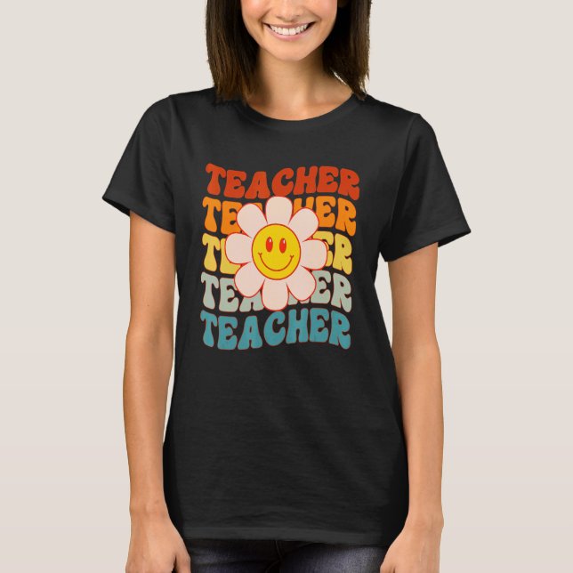 Retro Groovy Teacher Happy Face Niedliche Daisy Bl T-Shirt (Vorderseite)