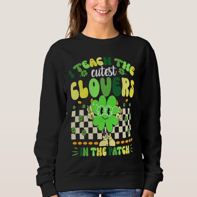 Retro Groovy Teacher  St Patricks Day Shamrock Sweatshirt (Vorderseite)