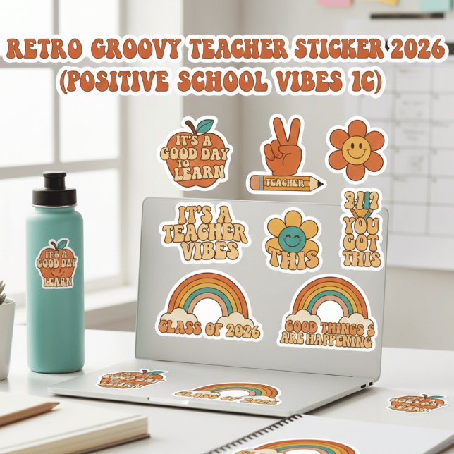 Retro Groovy Teacher Sticker Sheet | Motivational  (Von Creator hochgeladen)