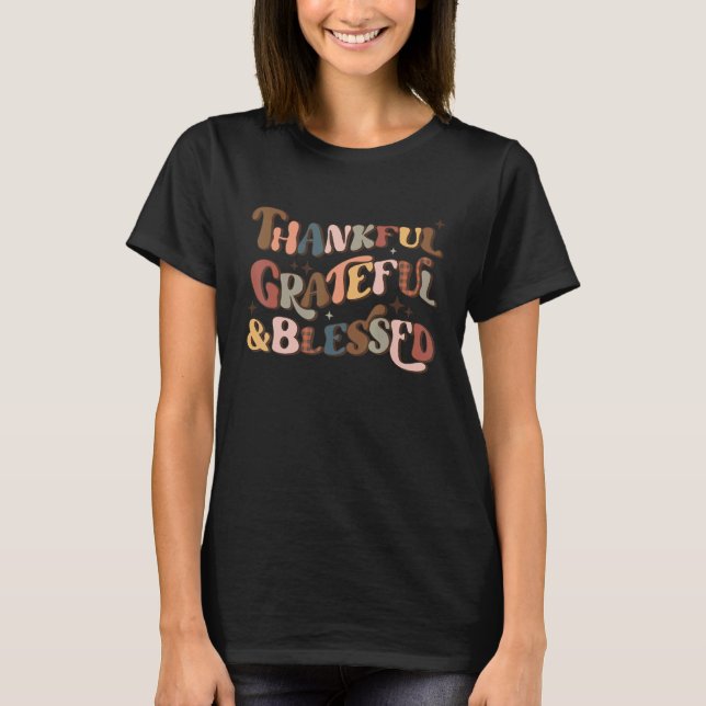 Retro Groovy Thankful Grateful Blessed Happy Turke T-Shirt (Vorderseite)