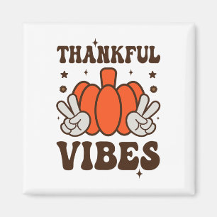 Retro Groovy Thankful Vibes Türkei Fall Thanksgivi Magnet