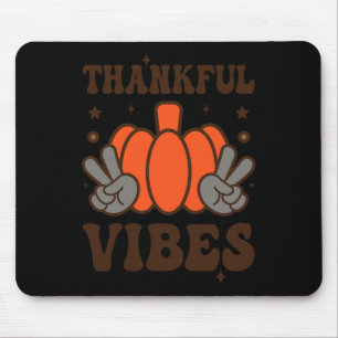 Retro Groovy Thankful Vibes Türkei Fall Thanksgivi Mousepad