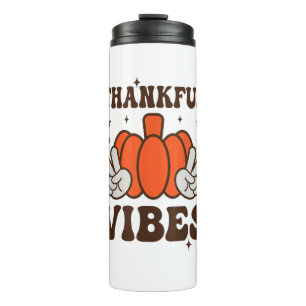 Retro Groovy Thankful Vibes Türkei Fall Thanksgivi Thermosbecher