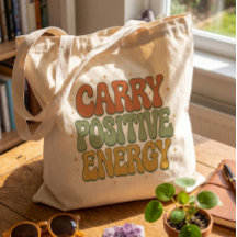 Retro Groovy Tragetasche mit positiver Energie