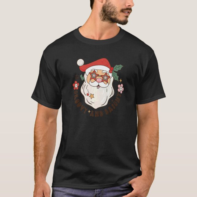 Retro Groovy und der helle Weihnachtsmann Merry Ch T-Shirt (Vorderseite)