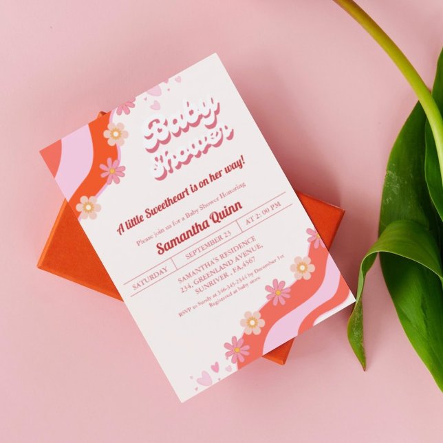 Retro Groovy Valentine Sweetheart Babydusche Einladung (Von Creator hochgeladen)