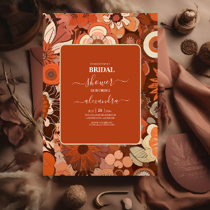 Retro Groovy verbranntes orangefarbenes florales B Einladung