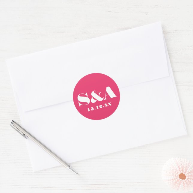 Retro Groovy Vibrany Pink Wedding Runder Aufkleber (Umschlag)