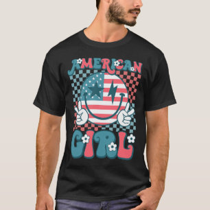 Retro Groovy Vierten 4. Juli Lächeln American Gir T-Shirt