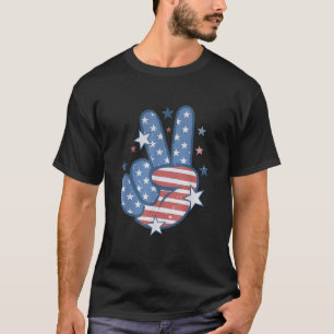 Retro Groovy Vintag Patriotic Peace Hand Schild 4. T-Shirt