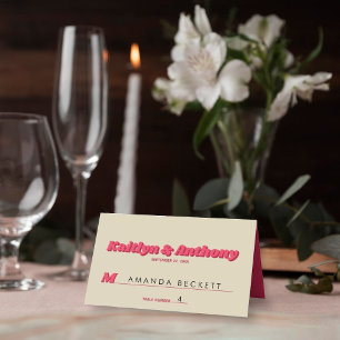 Retro Groovy Viva Magenta Wedding Platzkarte