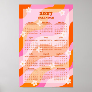 Retro Groovy Wave 70er Hippie-Stil 2027 Kalender Poster