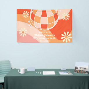 Retro Groovy Wave Disco Ball Daisy Pink Geburtstag Banner
