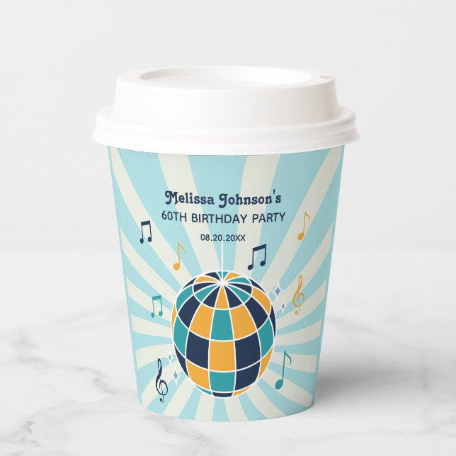 Retro Groovy Wave Disco Ball Musical Blue Geburtst Pappbecher (Vorderseite)