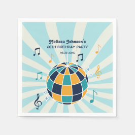 Retro Groovy Wave Disco Ball Musical Blue Geburtst Serviette