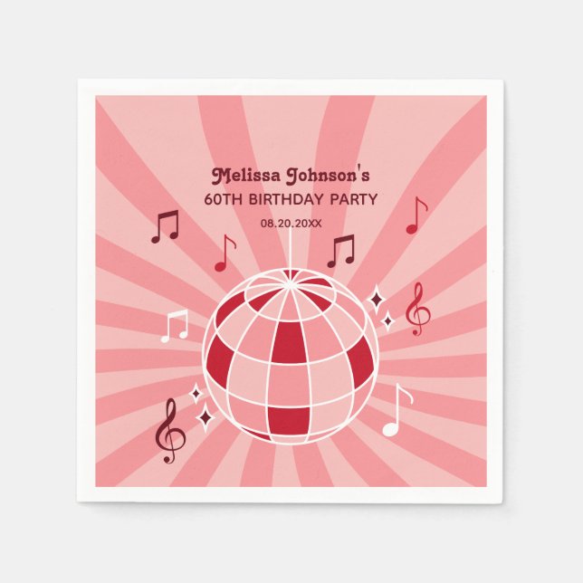 Retro Groovy Wave Disco Ball Musikalisches Rosa Ge Serviette (Vorderseite)