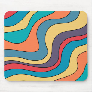 Retro Groovy Waves Colorful Art Hippie 70er Rainbo Mousepad